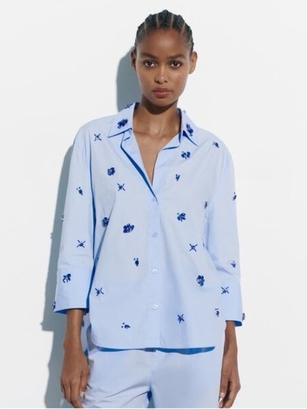 Zara two piece set embellished set button down and pants set size XS